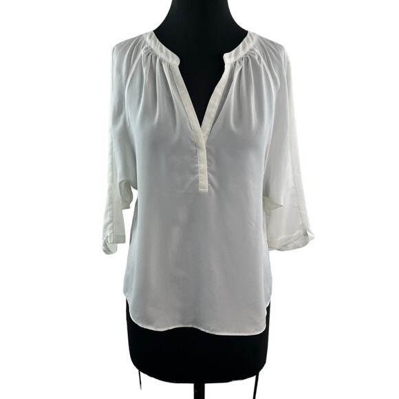 JOIE Yareli White Blouse Pleated Split Neck Raglan Sleeve Pullover Size Small S - Picture 1 of 10